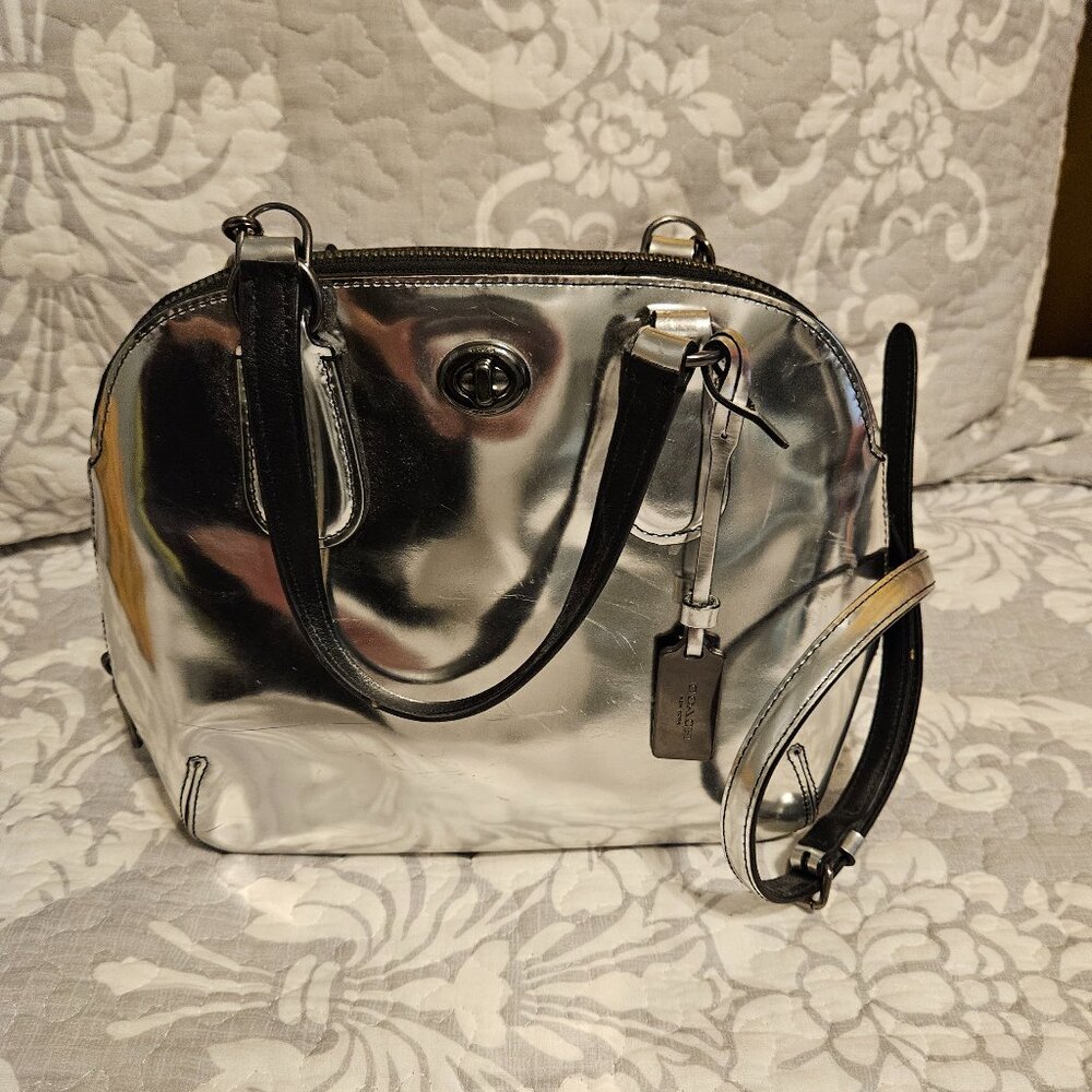 Coach Prince Street Mini Satchel in Mirror Metallic Leather